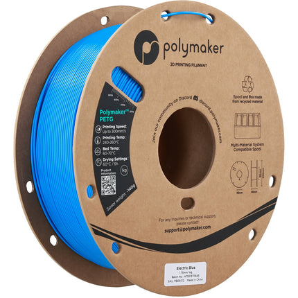 Polymaker 1.75mm PolyLite PETG Filamento 1kg Azul Eléctrico 464-500°F velocidad 300mm/s
