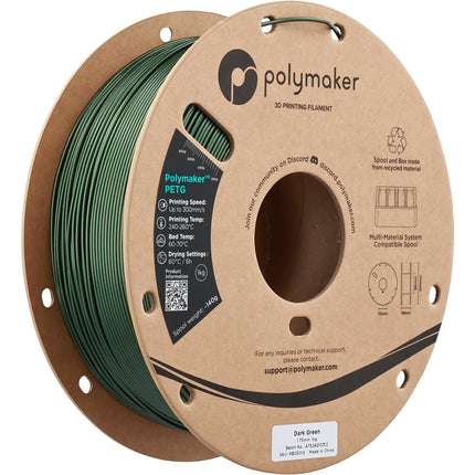 Polymaker 1.75mm PolyLite PETG Filamento 1kg Verde Oscuro 464-500°F velocidad hasta 300mm/s