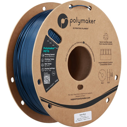 Polymaker PolyLite PETG Filamento 1.75mm 1kg Azul Oscuro 464-500°F