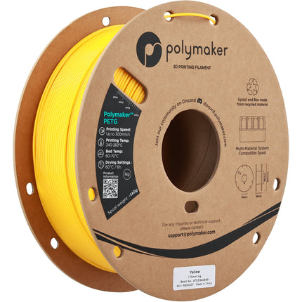 Polymaker PolyLite PETG Filamento 1.75mm 1kg Amarillo 464-500°F Velocidad 300mm/s