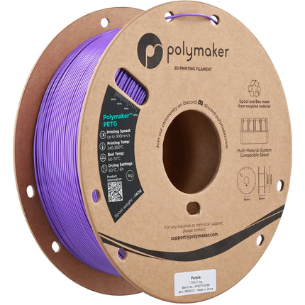 Polymaker 1.75mm PolyLite PETG Filamento 1kg Morado Velocidad 300mms