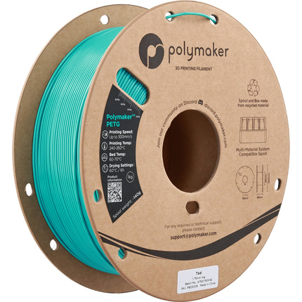 Polymaker 1.75mm PolyLite PETG Filamento 1kg Temperatura 464-500°F Velocidad 300mm/s Teal