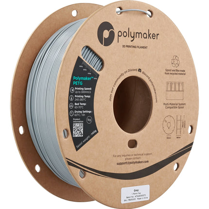 Polymaker PolyLite PETG Filamento 1.75mm 1kg Gris Temperatura 500°F Velocidad 300mms