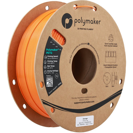 Polymaker PolyLite PETG Filamento 1.75mm 1kg Naranja Alta Velocidad