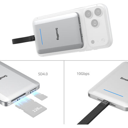 SmallRig SSD portátil 2TB con ranuras UHS-II USB-C y anillo magnético