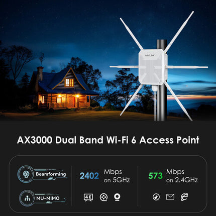Wavlink WN588HX3 AX3000 Punto de Acceso Exterior Wi-Fi 6 IP67 2975 Mb/s