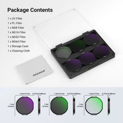 Neewer Set de 6 Filtros ND8 ND16 ND32 ND64 CPL UV para Insta360 Ace Pro 2