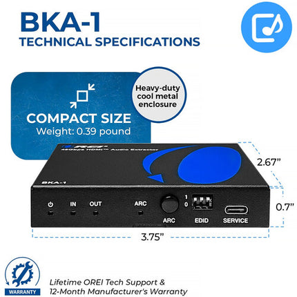 OREI BKA-1 Extractor de Audio HDMI eARC Digital y Analógico 8K 48 Gb/s