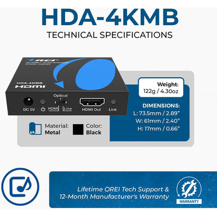OREI HDA-4KMB Embebedor de Audio HDMI 4K60 4:4:4 con Soporte S/PDIF
