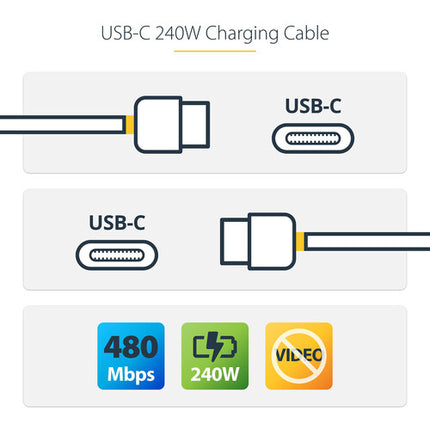 StarTech Cable de carga USB-C 240W Blanco 6 pies USB 2.0 480 MB/s