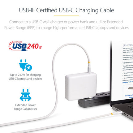 StarTech Cable de carga USB-C 240W Blanco 6 pies USB 2.0 480 MB/s