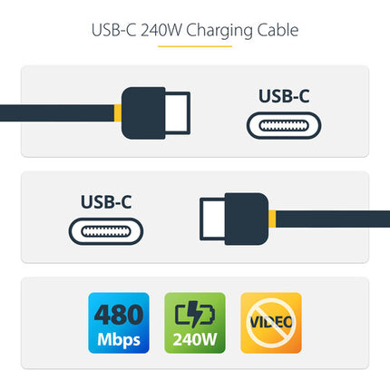StarTech Cable de carga USB-C 240W 6 pies Negro USB-IF Certificado