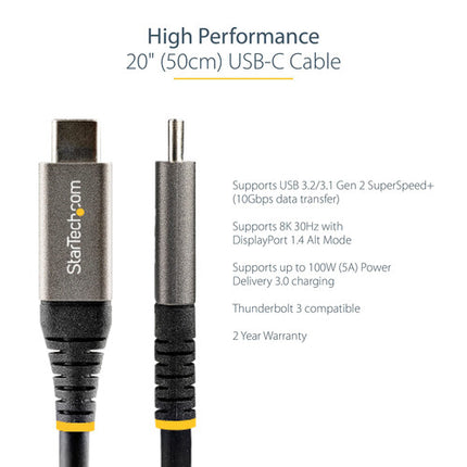 StarTech Cable USB-C 1.6 pies 10Gbps 100W 5A para datos y carga rápida