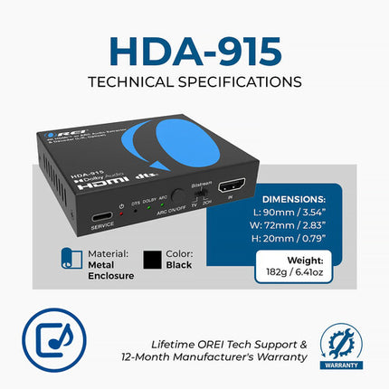 OREI HDA-915 Extractor de Audio HDMI UHD 4K60 18 Gb/s L/R Óptico