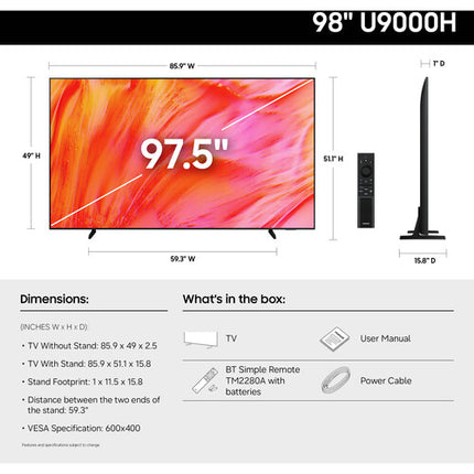 Samsung U9000H Televisor LED 98" 4K HDR UHD 144Hz Smart TV