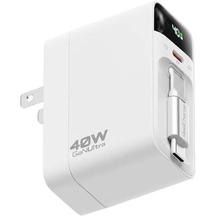 ReelCharge cargador USB 40W con pantalla LED y cable retráctil 31" blanco