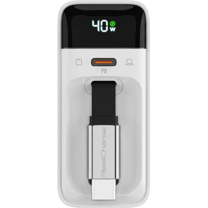 ReelCharge cargador USB 40W con pantalla LED y cable retráctil 31" blanco