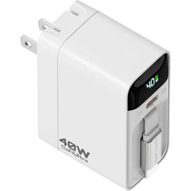 ReelCharge cargador USB 40W con pantalla LED y cable retráctil 31" blanco