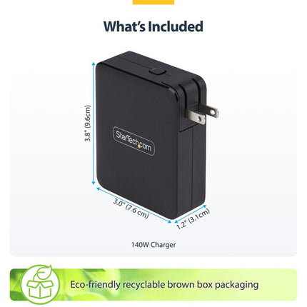 Cargador de Pared USB StarTech 4 Puertos 140W GaN Delgado