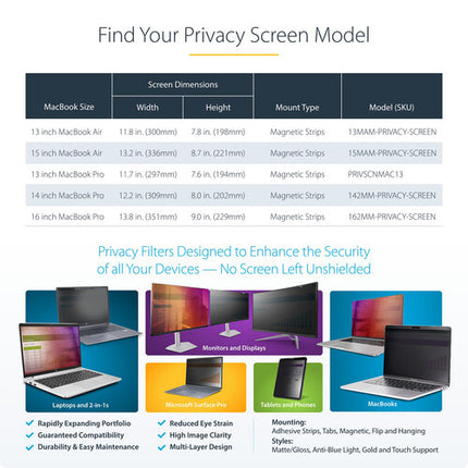 StarTech Pantalla de Privacidad Magnética Reversible para MacBook Air 13" con Funda Protectora