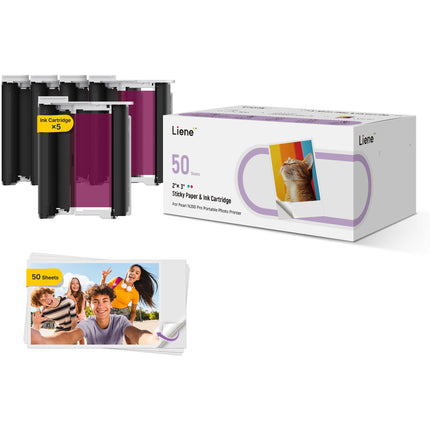 Liene Papel Fotográfico Adhesivo 2x3 50 Hojas y 5 Cartuchos para Pearl N200 Pro
