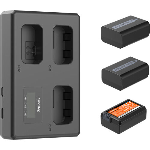 SmallRig Kit de 3 Baterías NP-FW50 para cámara con cargador Triple 1030mAh USB-C