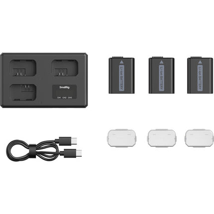 SmallRig Kit de 3 Baterías NP-FW50 para cámara con cargador Triple 1030mAh USB-C