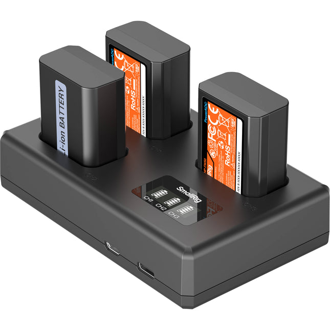 SmallRig Kit de 3 Baterías NP-FW50 para cámara con cargador Triple 1030mAh USB-C