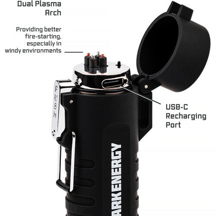 Dark Energy Plasma Encendedor Negro Dual-Arc Plasma Beam USB-C Recargable