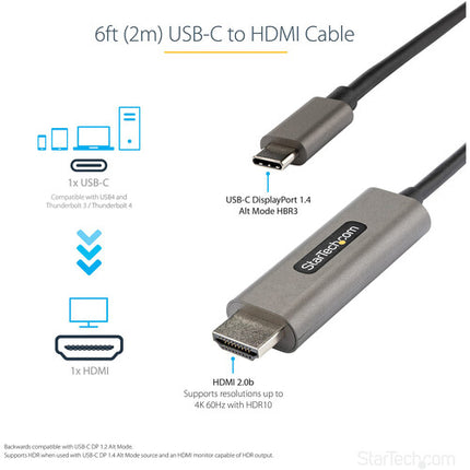 StarTech Adaptador USB-C a HDMI 4K 60 Hz HDR10 Cable 2m 6.6ft