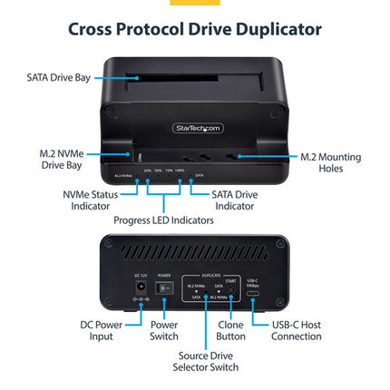 StarTech Duplicador de discos SSD SATA M.2 NVMe 27 Gb/min USB-C 3.2
