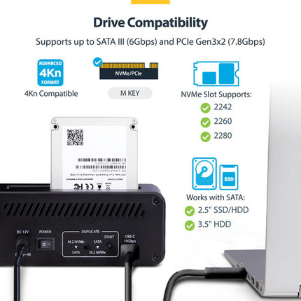 StarTech Duplicador de discos SSD SATA M.2 NVMe 27 Gb/min USB-C 3.2