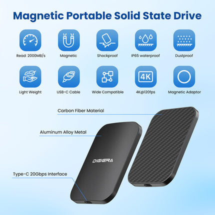 Digiera 2TB LPS2000M Endura SSD Externo USB-C 3.2 Gen 2x2 2000 MB/s de Lectura