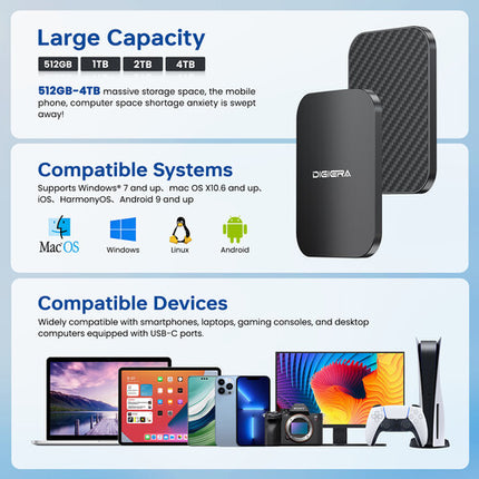 Digiera 2TB LPS2000M Endura SSD Externo USB-C 3.2 Gen 2x2 2000 MB/s de Lectura