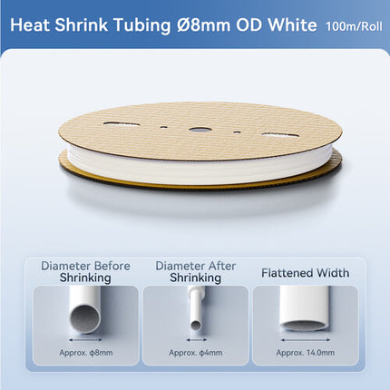 NIIMBOT Heat-Shrink Tubing Roll para Impresora de Cables C1 328' Blanco diámetro 4.1 a 7.2mm diámetro 8mm antes 4mm después