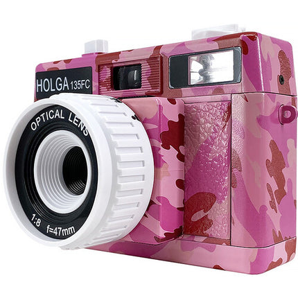 Holga 135FC Cámara Analógica con Flash Lente 47mm f8 Rosa Camuflaje