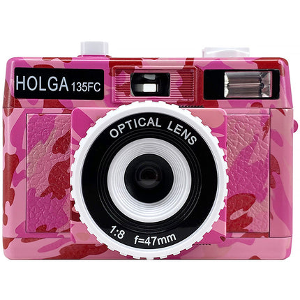 Holga 135FC Cámara Analógica con Flash Lente 47mm f8 Rosa Camuflaje