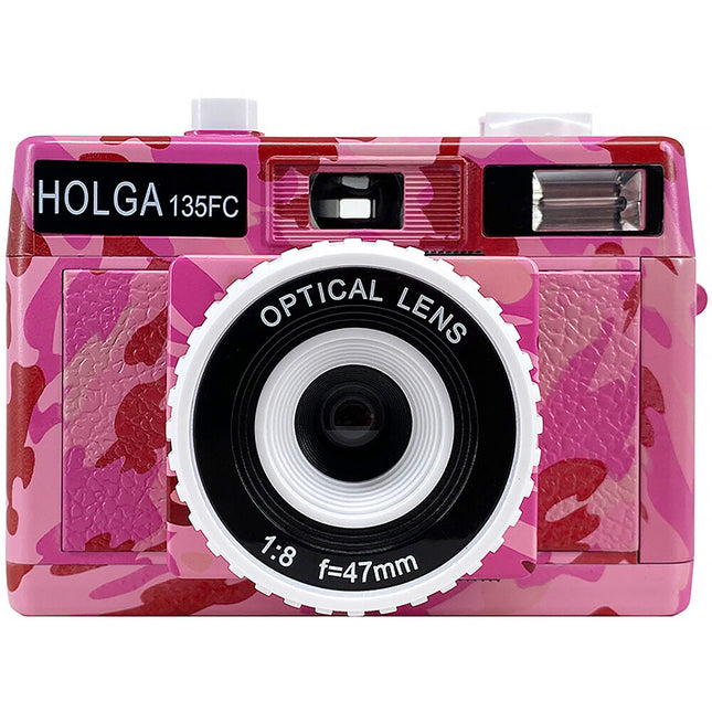 Holga 135FC Cámara Analógica con Flash Lente 47mm f8 Rosa Camuflaje