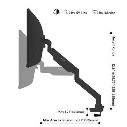 Pixio PS2S Titan Soporte para Escritorio Articulado para Pantallas hasta 57" con Gestión de Cables y Capacidad de 59.4 lb