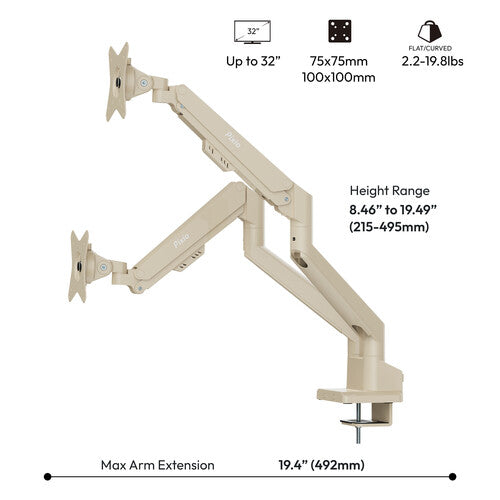 Pixio PS1D Wave Soporte Premium para 2 Monitores de 17 a 32" Beige