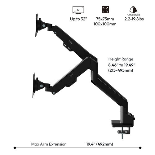 Pixio PS1D Wave Soporte de Escritorio Dual para Monitores de 17 a 32" con Rotación 180°