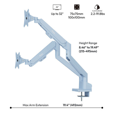 Pixio PS1D Wave Soporte de Escritorio para Doble Monitor hasta 32" con Ajuste VESA