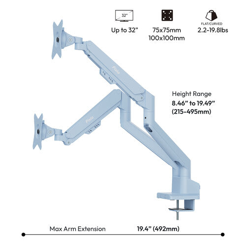Pixio PS1D Wave Soporte de Escritorio para Doble Monitor hasta 32" con Ajuste VESA