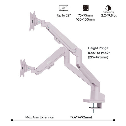 Pixio PS1D Wave Soporte de Escritorio para Dos Monitores de 17 a 32 Pulgadas Rosa