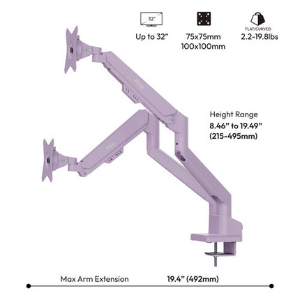 Pixio PS1D Wave Soporte Doble para Monitor hasta 32" con Montaje en Escritorio púrpura