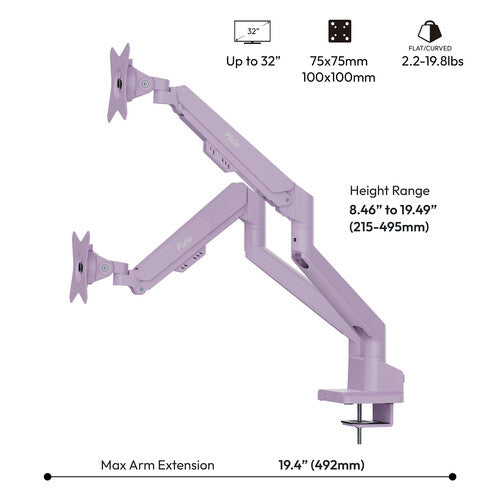 Pixio PS1D Wave Soporte Doble para Monitor hasta 32" con Montaje en Escritorio púrpura