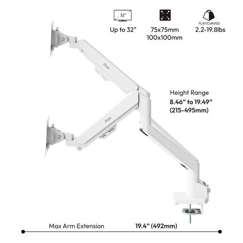 Pixio PS1D Wave Soporte para Dos Monitores de 17 a 32 Pulgadas Blanco