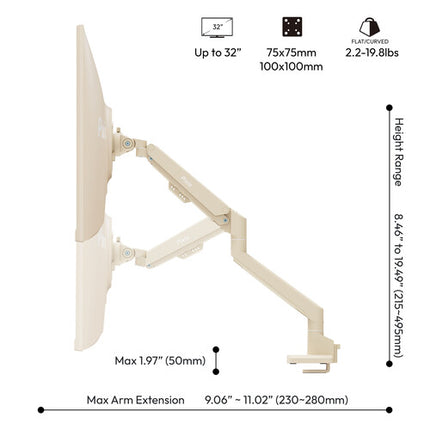 Pixio PS1S Wave Soporte de Escritorio para Monitor Individual Beige hasta 32" con Giro Rotación y Montaje VESA