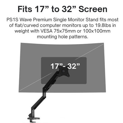 Pixio PS1S Supporto Premium para Monitor de Escritorio para Pantallas de hasta 32" Negro con Montaje de Abrazadera y Rotación 180°
