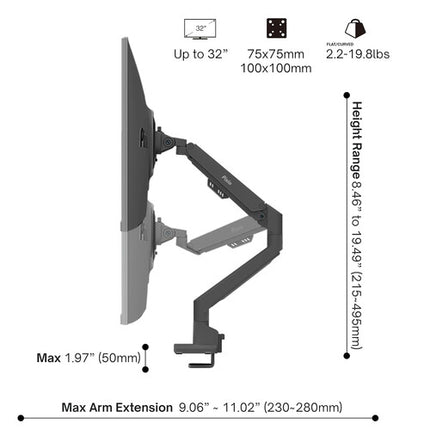 Pixio PS1S Supporto Premium para Monitor de Escritorio para Pantallas de hasta 32" Negro con Montaje de Abrazadera y Rotación 180°